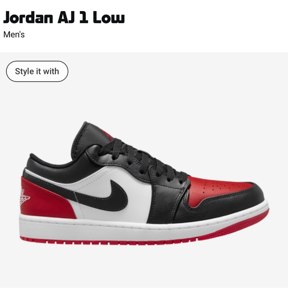 Jordan AJ 1 Low Black Red White Sneakers